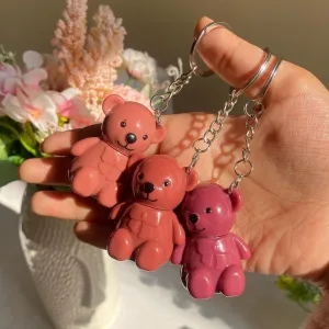 6pcs Korean Bear Keychain Lip Gloss Waterproof & Long-lasting 2 in 1 Lip Gloss