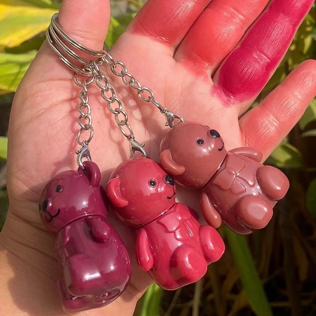 6pcs Korean Bear Keychain Lip Gloss Waterproof & Long-lasting 2 in 1 Lip Gloss