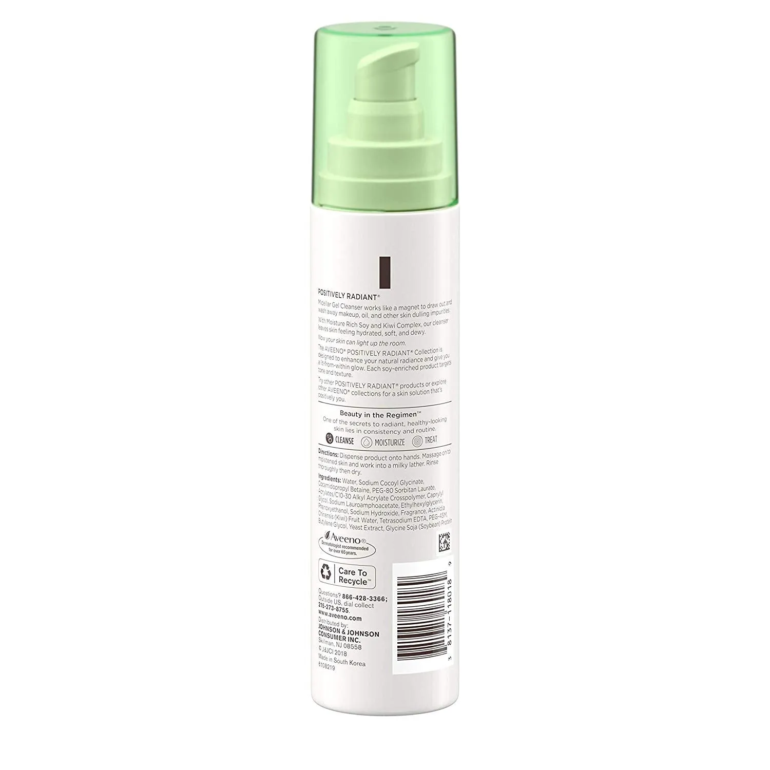 Aveeno Positively Radiant Micellar Gel Cleanser Makeup Remover 5.1 oz