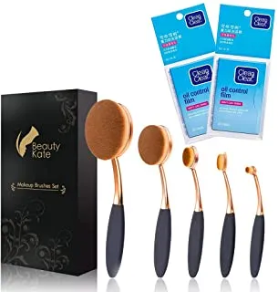 Beauty Kate Oval/Toothbrush Makeup Brushes Set of 5 Pcs   Oil Control Film Pack of 2