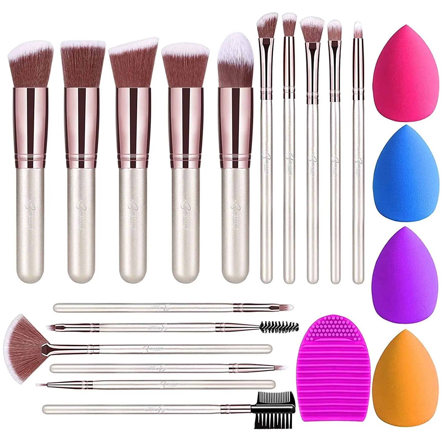 BESTOPE Makeup Brushes 16PCs Makeup Brushes Set with 4PCs Beauty Blender Sponge and 1 Brush Cleaner Premium Synthetic Foundation Brushes Blending Face Powder Eye Shadows Make Up Brushes Tool