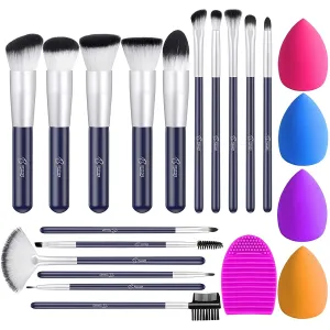 BESTOPE Makeup Brushes 16PCs Makeup Brushes Set with 4PCs Beauty Blender Sponge and 1 Brush Cleaner Premium Synthetic Foundation Brushes Blending Face Powder Eye Shadows Make Up Brushes Tool