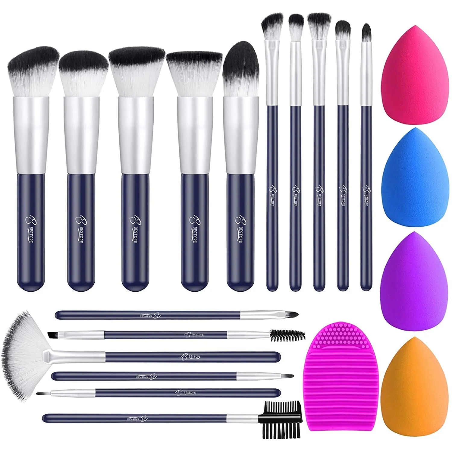 BESTOPE Makeup Brushes 16PCs Makeup Brushes Set with 4PCs Beauty Blender Sponge and 1 Brush Cleaner Premium Synthetic Foundation Brushes Blending Face Powder Eye Shadows Make Up Brushes Tool