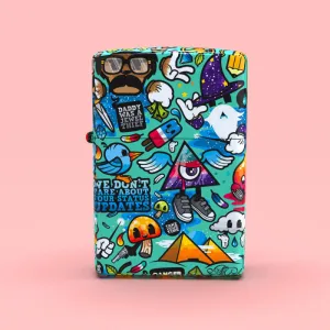 blue graffiti design in glossy high surface lighter Made in USA for Zippo