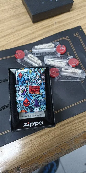 blue graffiti design in glossy high surface lighter Made in USA for Zippo
