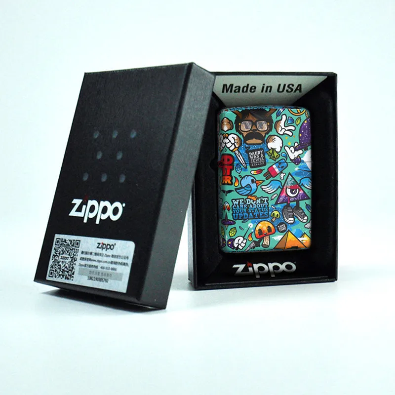 blue graffiti design in glossy high surface lighter Made in USA for Zippo