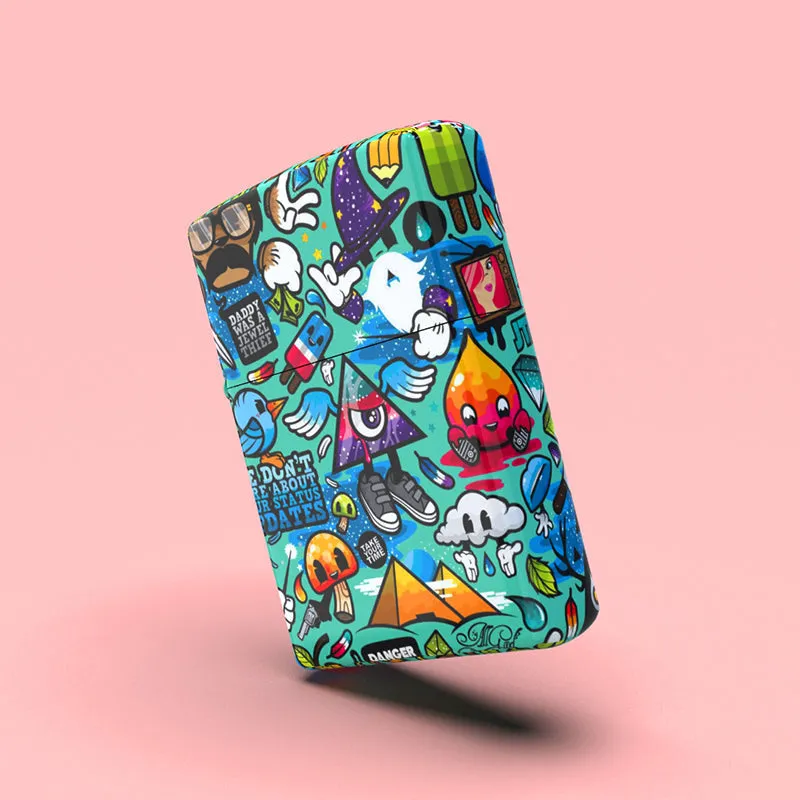 blue graffiti design in glossy high surface lighter Made in USA for Zippo