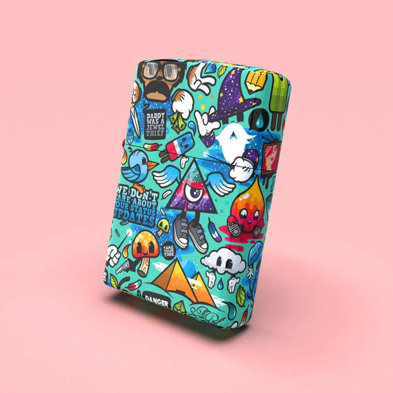 blue graffiti design in glossy high surface lighter Made in USA for Zippo