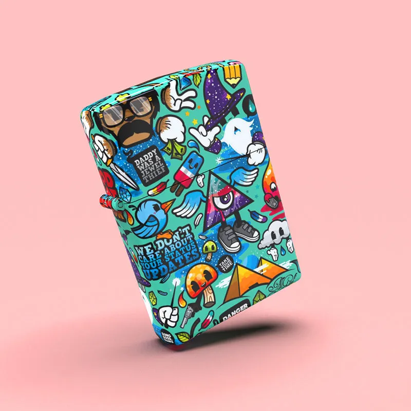 blue graffiti design in glossy high surface lighter Made in USA for Zippo