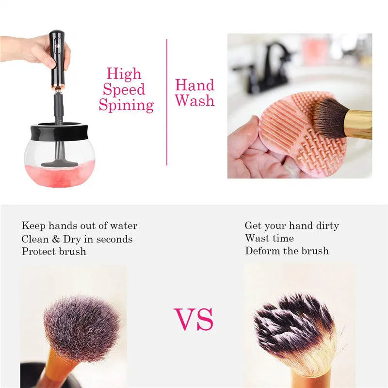 Electric Makeup Brush Cleaner and Dryer Kit with 8 Rubber Holders