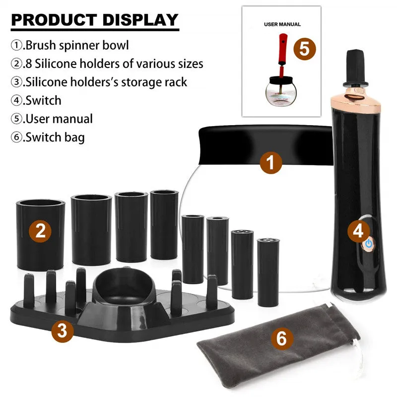 Electric Makeup Brush Cleaner and Dryer Kit with 8 Rubber Holders