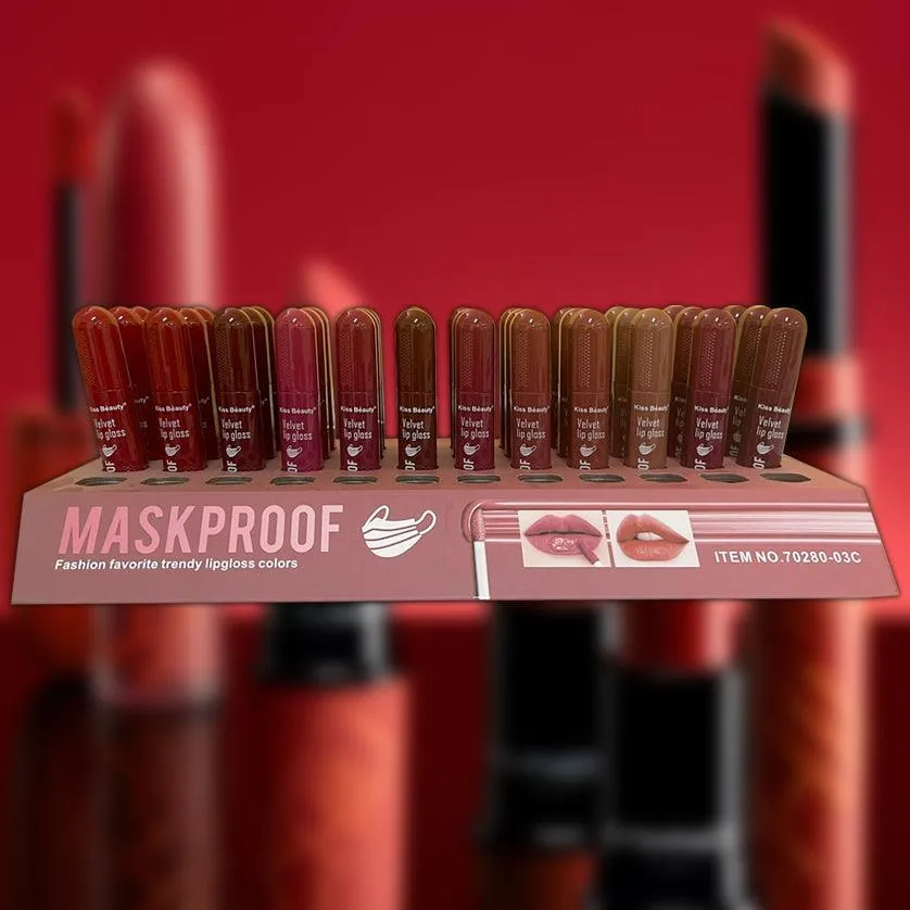 Kiss Beauty Velvet Lip Gloss Lipstick -12 Pcs
