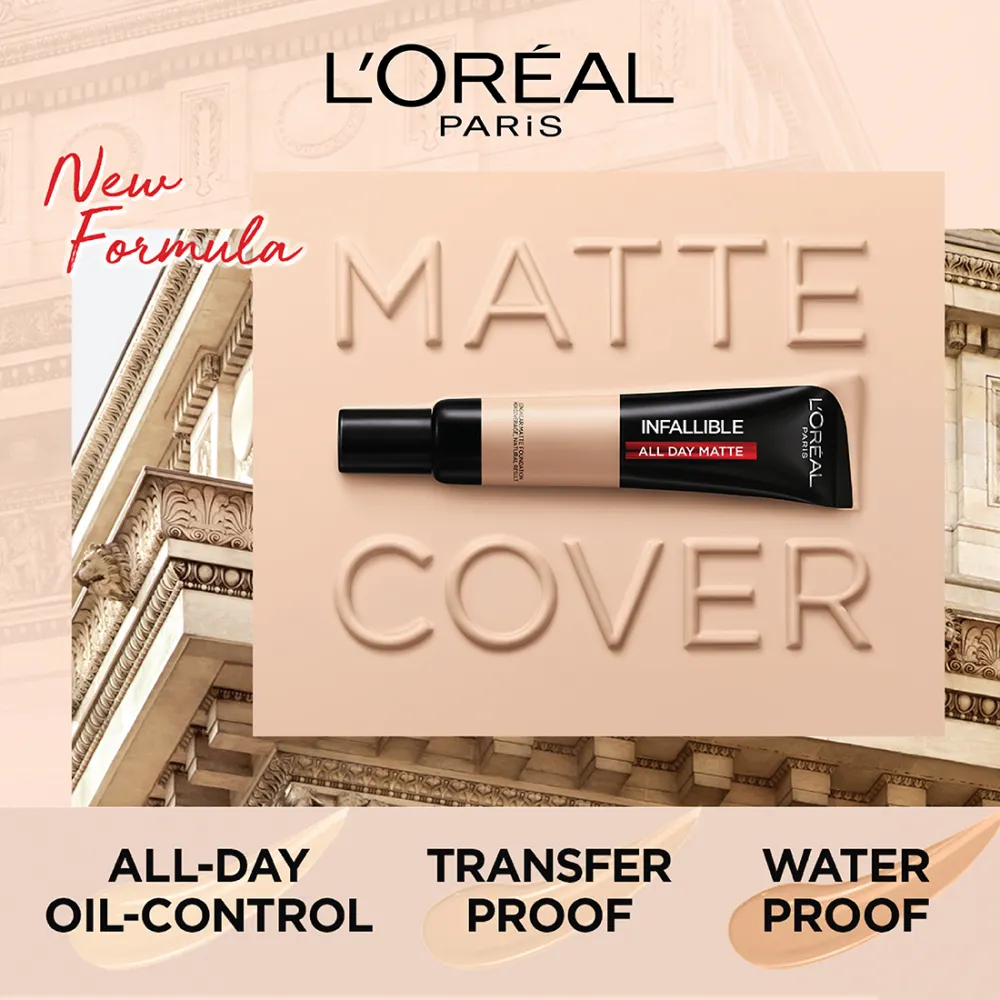 L’Oréal Paris Infallible 24H Matte Cover Liquid Foundation, 105 Fair Linen, 35 ml