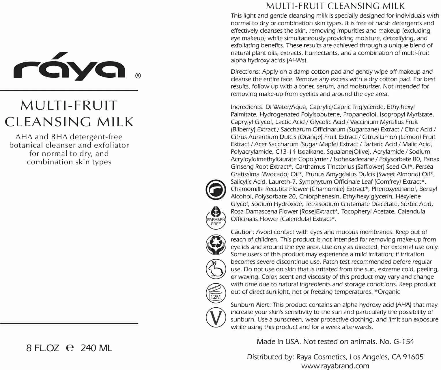 MULTI-FRUIT CLEANSING MILK (G-154) RAYA SPA