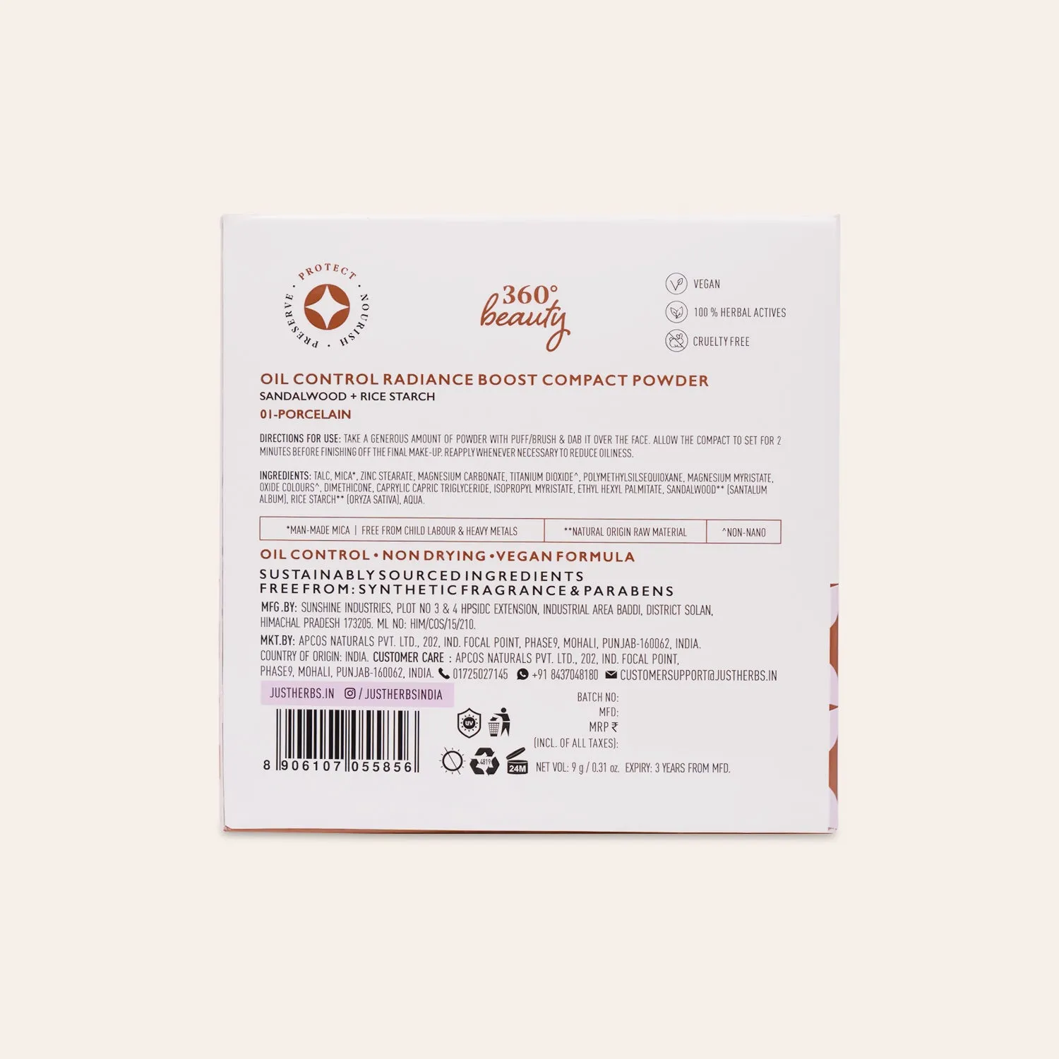 Natural - Oil Control Radiance Boost Compact Powder with Sandalwood & Rice Starch