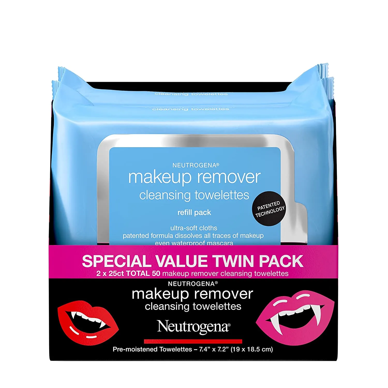 Neutrogena Makeup Remover Facial Cleansing Towelettes, Daily Face Wipes To Remove Dirt, Oil, Waterproof Mascara & Makeup Including Stubborn Halloween Makeup, Gentle, Alcohol-free, 25.0 count