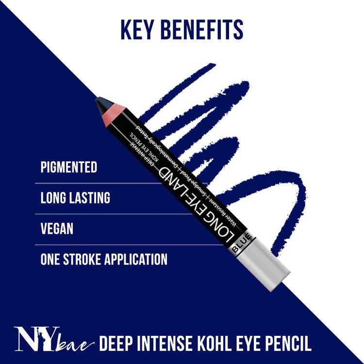Ny Bae Long Eye-Land | Deep Intense Kajal | Eye Pencil | Shimmer Finish | High Pigmentation | Enriched with Vitamin E And Castor Oil - Blue