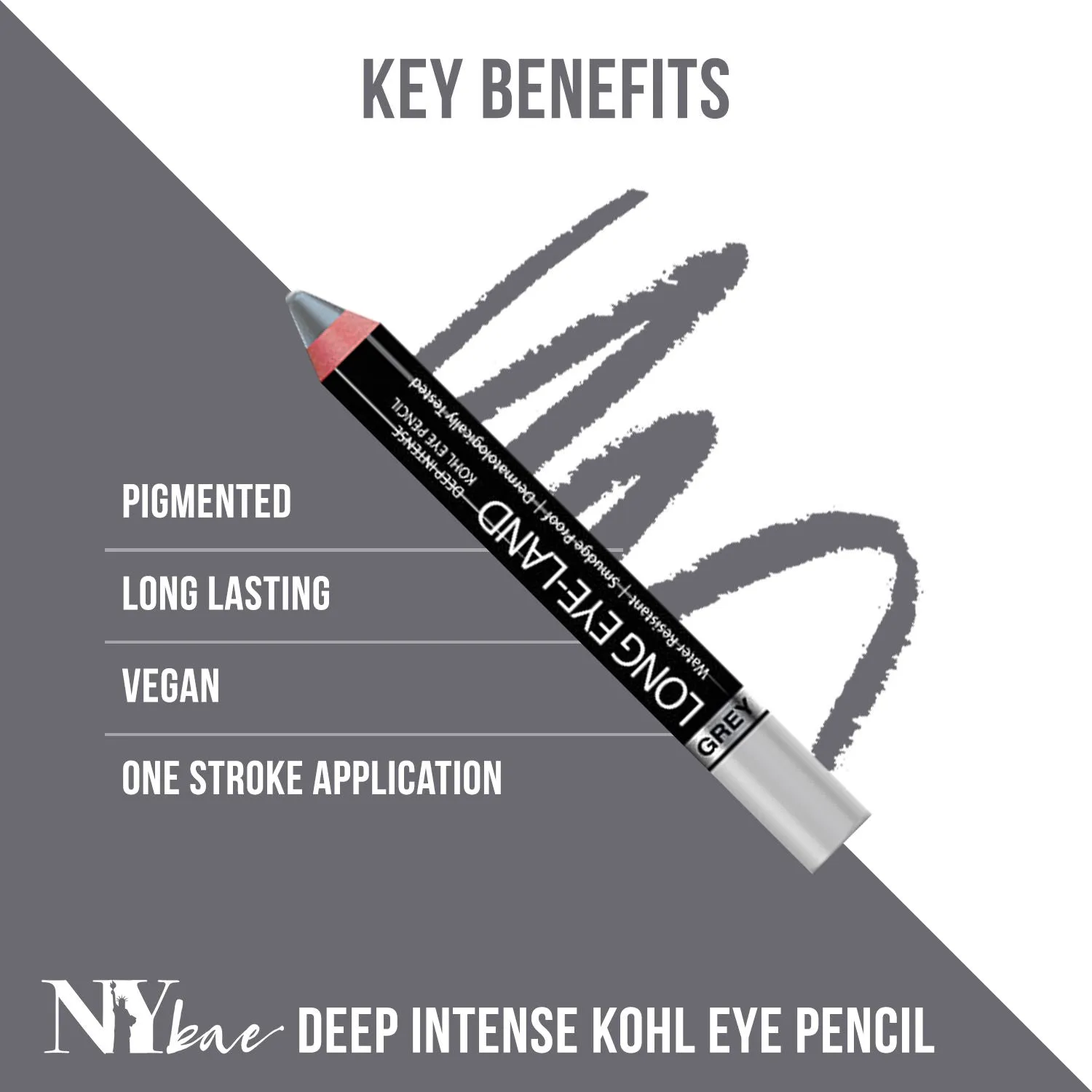 Ny Bae Long Eye-Land | Deep Intense Kajal | Shimmer Finish | High Pigmentation | Enriched with Vitamin E And Castor Oil - Grey