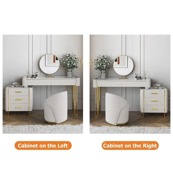 White Makeup Vanity Set Extendable Dressing Table Seat & Mirror Included